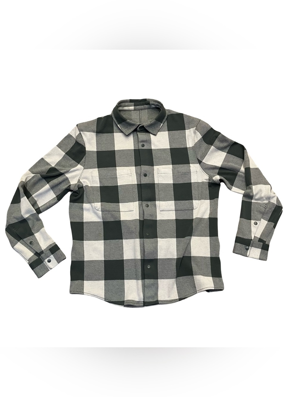 Lululemon Soft Knit Overshirt Mens M Buffalo Check Plaid Dark Forest Bone Snap